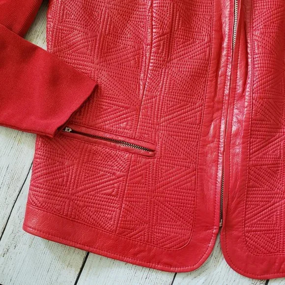 NYGARD COLLECTION red leather blazer jacket 0X - Picture 3 of 6